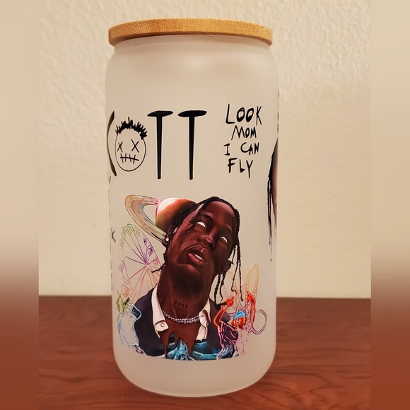 Travis Scott Cactus Jack Fan ASTRO World Frosted Glass Tumbler 16oz lid straw - Picture 4 of 4